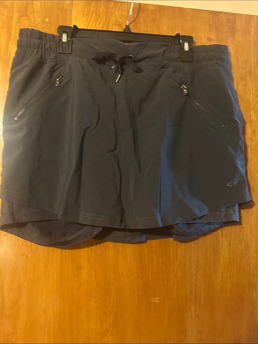 Dark Gray Athletic Skort with Drawstring 2 zippered pockets in front